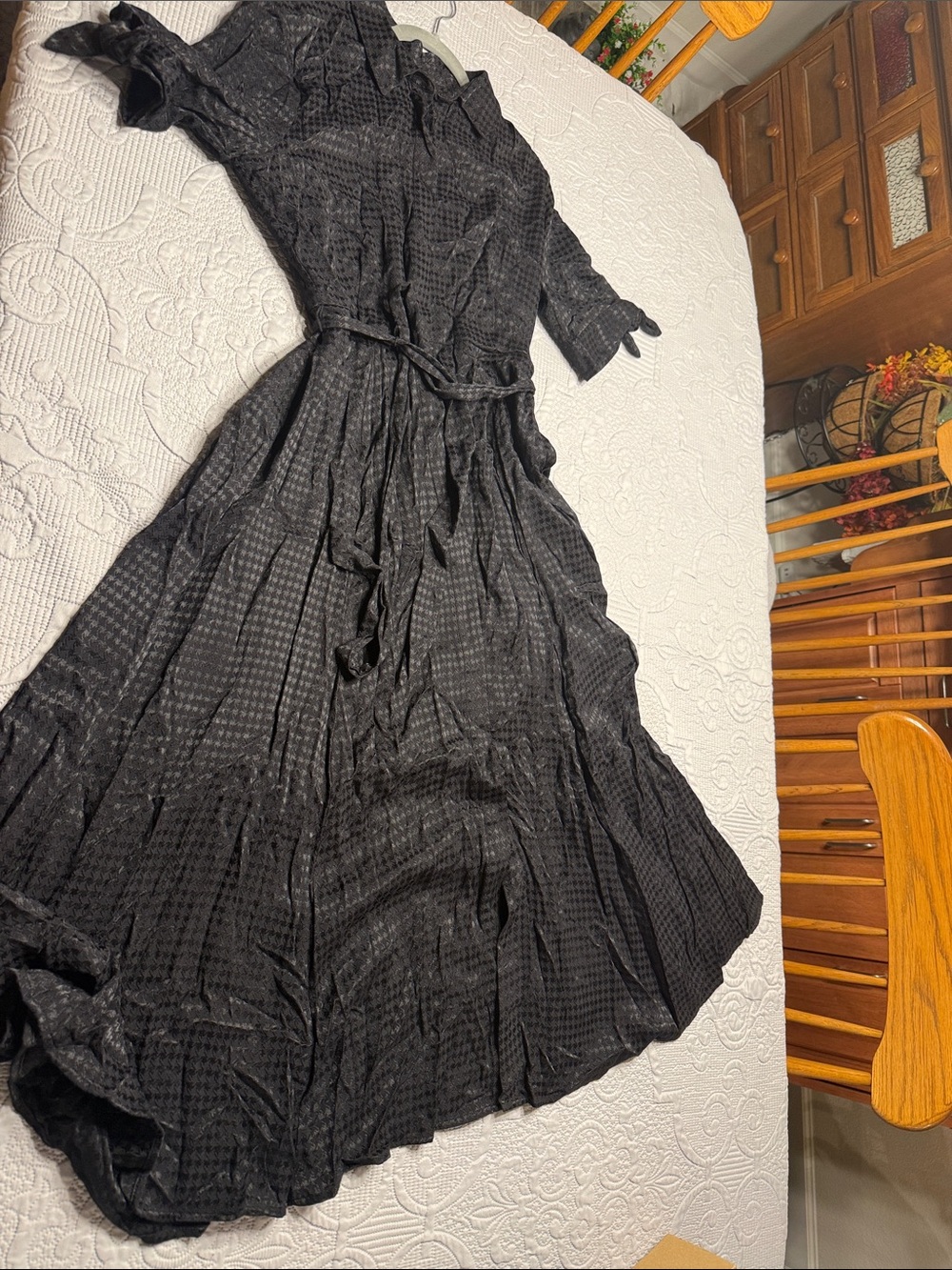 Calvin Klein Black Textured Maxi Dress with Self-Tie Waist